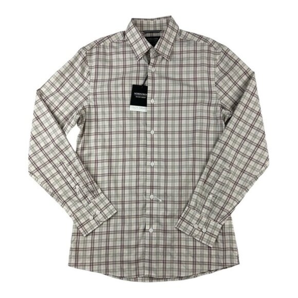 Nordstrom Trim Fit Button Down Dress Shirt Beige and Red Plaid Size S - Picture 1 of 9